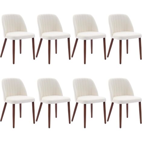 Lot de 8 Chaises de Salle à Manger, Chaise de Cuisine, Chaise de salon, Dossier en Tissu et Pieds en Bois,beige (1/5)