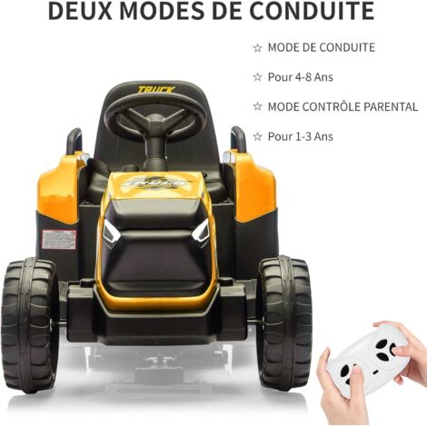Garvee 12V Tracteur Électrique pour Enfants avec Klaxon, Télécommande 2,4G, 4 en 1 Excavatrice Électrique avec Pelle, Bulldozer, Plafond Amovible, 2-4km /h pour Enfants de 3 Ans+, Jaune Garvee 12V Tracteur Électrique pour Enfants avec Klaxon, Télécommande 2,4G, 4 en 1 Excavatrice Électrique avec Pelle, Bulldozer, Plafond Amovible, 2-4km /h pour Enfants de 3 Ans+, Jaune