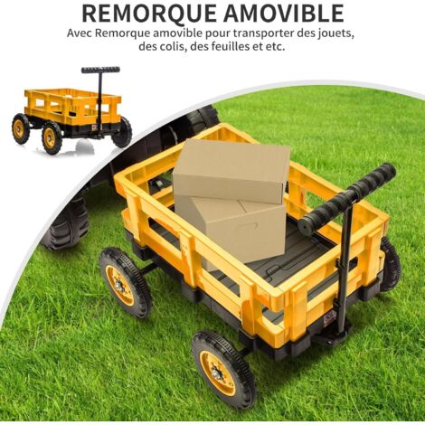 Tracteur Électrique Enfants 12V Remorque Amovible Double Moteur 35W, Voiture Électrique 6 Pneus avec Télécommande Musique LED Rose - Jeux - Jouets