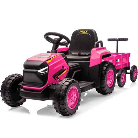 12V Tracteur Électrique Enfants - Pelle & Remorque Amovible, 6 Pneus & LED & Klaxon, Télécommande 2,4G,ROSR