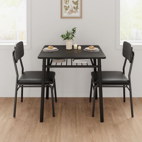 Ensemble Table à Manger et 2 Chaise - 2 Personnes, Industriel, Structure en Métal pour Restaurant, Cuisine, noir (1/5)