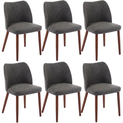 Lot de 6 Chaise de salle à manger - Revêtement synthétique - 48x51x75cm - grisfe (1/5)