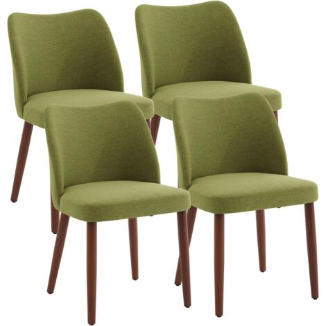 Lot de 4 chaises de salle à manger - assise rembourrée en tissu aspect lin - pieds en Bois- design moderne - vert (1/5)