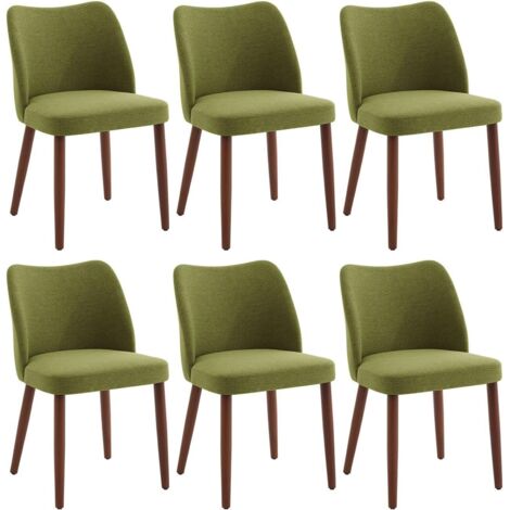 Lot de 6 chaises de salle à manger - assise rembourrée en tissu aspect lin - pieds en Bois- design moderne - vert (1/5)
