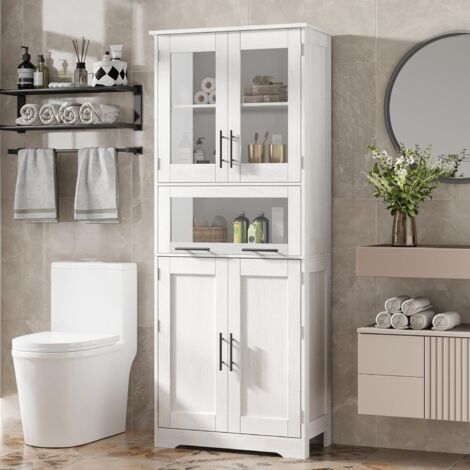 Armoire de salle de bain 60x30x170cm avec étagères réglables et tiroir,pour salle de bain, salon, cuisine, entrée,blanc (1/5)