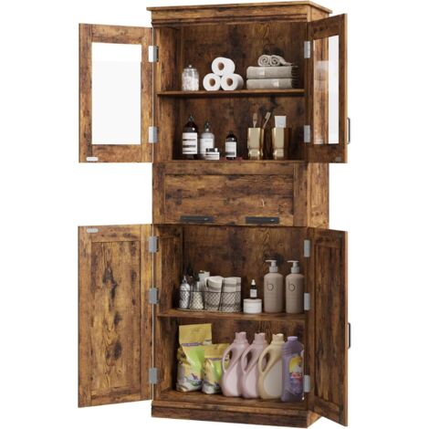 Colonne Salle de Bain avec 4 Portes et 1 Tiroir, Armoire Salle de Bain, Étagères Réglables, 60x30x170 cm, marron