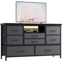 Commode à 8 Tiroirs Avec Lumière LED, Commode Chambre Adulte - Meuble de Rangement Chambre,Commode Tiroir en Tissu avec Cadre en Acier Solide, Idéal Commode Rangement pour La Chambre et Le Salon,Gris