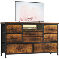 Commode à 8 Tiroirs Avec Lumière LED, Commode Chambre Adulte - Meuble de Rangement Chambre,Commode Tiroir en Tissu avec Cadre en Acier Solide, Idéal Commode Rangement pour La Chambre et Le Salon, Brun