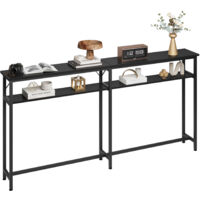 Table console étroite, 180 x 23 x 100 cm, à 2 étages, avec espace de rangement, extra longue, pour entrée, salon, noir