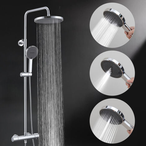 Columna de Ducha Termostática Cromada con Grifo de Latón, Kit de Ducha con Altura Ajustable, Sistema de Ducha Completo