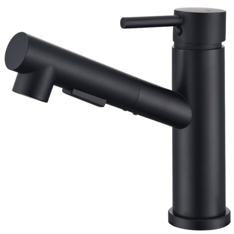 Grifo de Cocina Negro con Ducha Extraíble, Mezclador de Fregadero con 2 Modos de Chorro, Acero Inoxidable