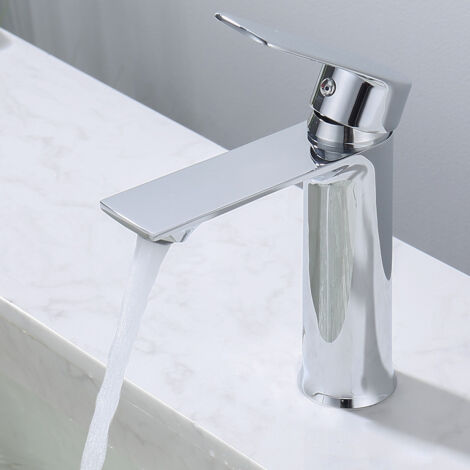 Grifo de lavabo para baño, mezclador regulable para agua caliente y fría, grifo cromado de acero inoxidable para lavabo de baño