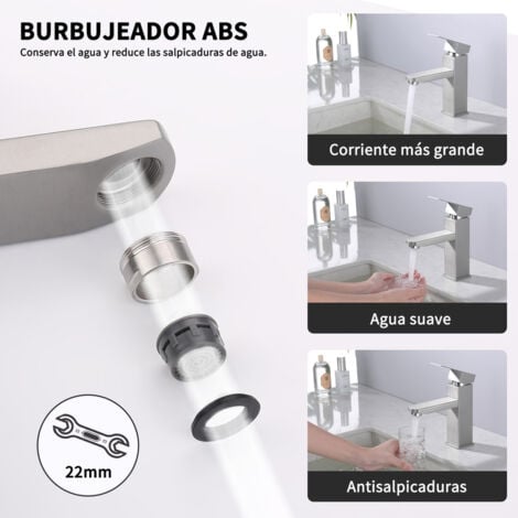 Grifo de Baño Bimando para Lavabo, Grifo Clásico en Acero Inoxidable Cepillado, Mezclador de Lavabo Dos Mandos