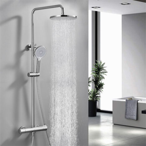 Columna de Ducha Termostática OHPA - Conjunto Termostático, Sistema Antiburnos, Columna de Ducha Ajustable en Altura, Cromado, Ducha de Cabeza Redonda (1/5)