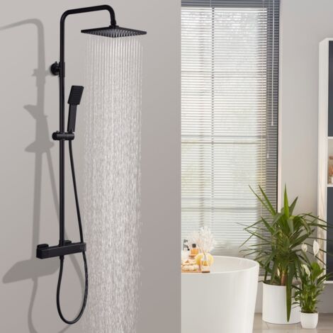 Columna de Ducha Termostática Negra de Acero con Altura Regulable