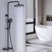 Columna de Ducha Termostática Negra con Rociador de Mano 3 Funciones, Altura Ajustable, Grifo de Latón Resistente