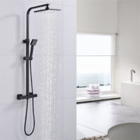 Columna de ducha termostática de latón negro mate con altura ajustable – Conjunto de ducha completo