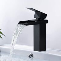 Grifo Cascada Negro para Lavabo, Mezclador Monomando de Acero Inoxidable, Grifería para Lavamanos de Baño