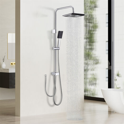Colonna Doccia Cromata Senza Miscelatore – Sistema Doccia in Acciaio Inox con Doccetta a Mano, Soffione Regolabile in Altezza, Design Moderno