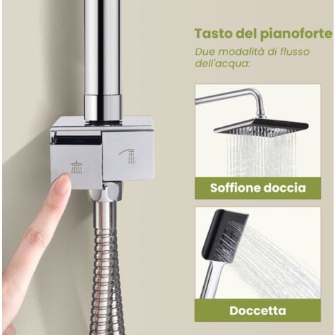 Colonna Doccia Elbe Con Soffione Quadrato 20cm - Acciaio Inox 304 Regolabile - Foto 8