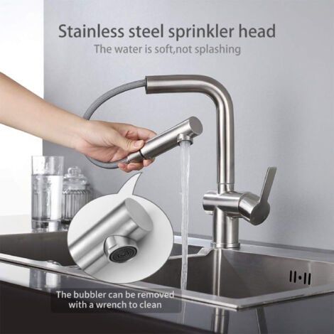 Rubinetto per Cucina  Miscelatore Cucina con Doccetta Estraibile-Rubinetto Cucina per Lavabo con Miscelatore Acqua Calda e Fredda Acciaio Inossidabile Girevole A 360°