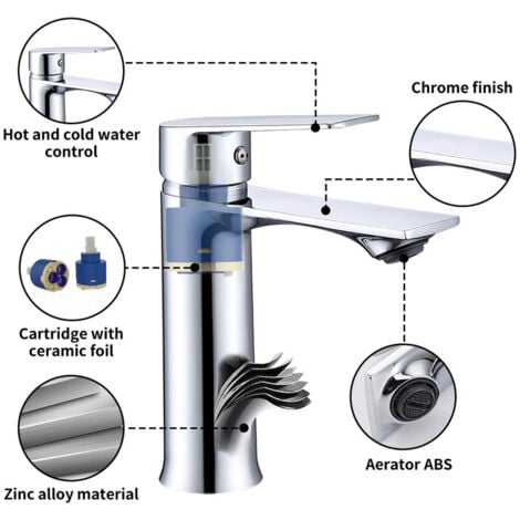 Rubinetto Bagno Lavabo Miscelatore Lavabo Acciaio Inossidabile Rubinetti Bagno Monocomando Fredda e Calda Regolabile
