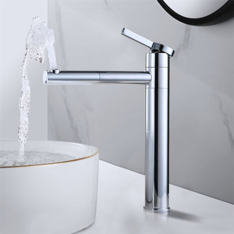 Rubinetto Bagno Lavabo Alto Miscelatore Bocca Girevole 360° Miscelatore Monocomando per lavandino del Bagno Cromo
