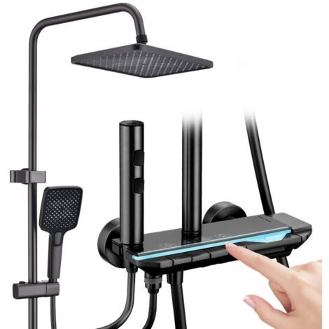 Colonna Doccia Sistema Doccia Display Digitale LED Set Doccia con Mensola Termostatica da 25 cm Corpo in Rame Raffinato Grigio Scuro