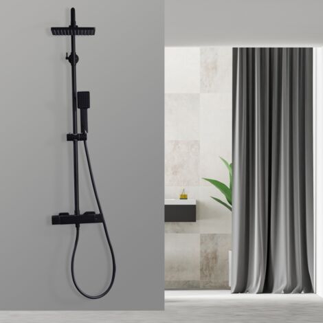 Set Doccia Colonna Doccia Termostatica Corpo in Acciaio Sistema Doccia Regolabile in Altezza Nero