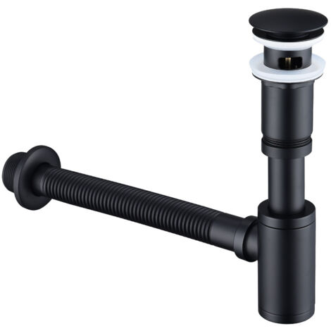 Sifone per Lavabo con Tappo - Sifone Universale e Tappo di Scarico per Lavabo Nera opaca da 1/4 x 30 mm, Sifone Pop-up, Scarico e Tappo del Lavandino.