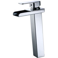Rubinetto per Bagno a Cascata Bocca Alta Miscelatore per Lavabo Rubinetto per Lavabo Corpo in Acciaio Inossidabile Cromato Design Moderno