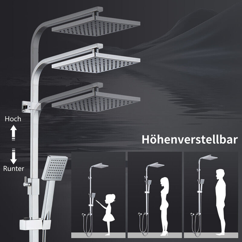 Produktbild von 304 Edelstahl Regendusche Duschkopf Eckig, WOOHSE Duschsystem Regendusche Mit Wandhalterung