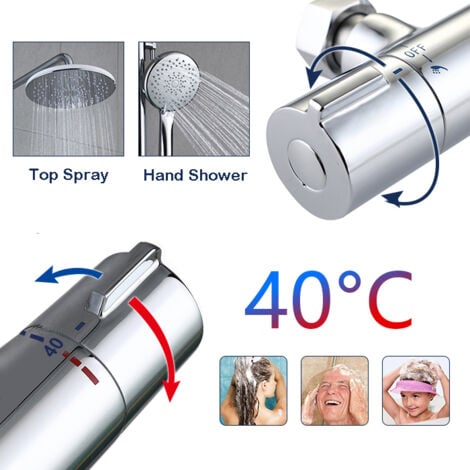 Thermostat Duschsystem Dusche Duscharmatur Chrom Regendusche Rainshower Duschset inkl. Verstellbar Handbrause Regenbrause Duschstange