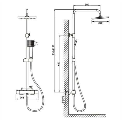 Duschsystem mit Thermostat 38℃ Duscharmatur Schwarz Regendusche Duschset Dusche inkl. Regal verstellbarer Edelstahl Duschstange Duschset