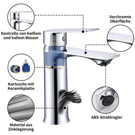 Wasserhahn Bad Chrom Waschtischarmatur Bad Armatur Mischbatterie Waschbeckenarmatur Einhebelmischer Badezimmer
