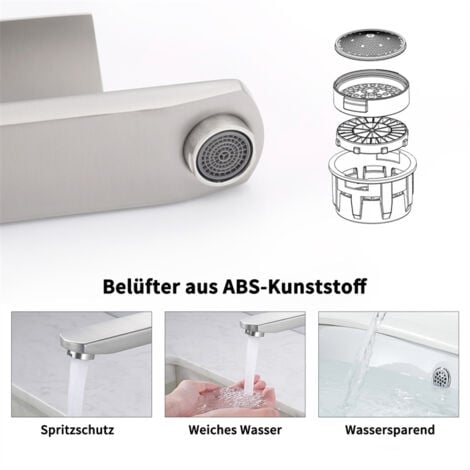 Badezimmer-Wasserhahn Zwei-Wege-Waschtischmischer für Badezimmer Edelstahl-Waschtischarmatur Klassischer Gebürsteter Waschtisch-Wasserhahn