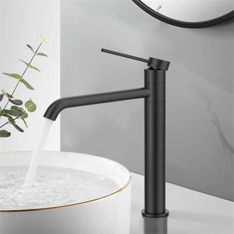 Wasserhahn Bad aus Edelstahl Badarmatur Schwarz Waschbecken Armatur mit hohe Ausflauf Mischbatterien 360° Schwenkbar Waschtischarmatur Schwarz