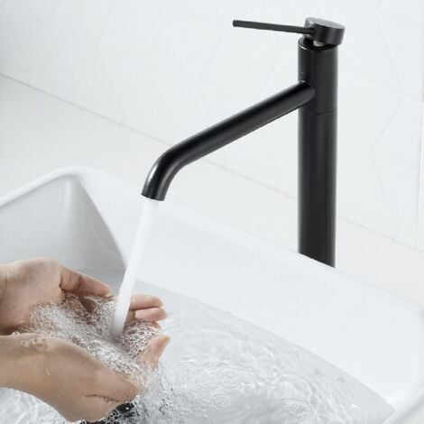 Wasserhahn Bad aus Edelstahl Badarmatur Schwarz Waschbecken Armatur mit hohe Ausflauf Mischbatterien 360° Schwenkbar Waschtischarmatur Schwarz