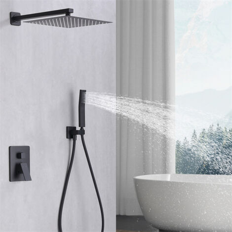 Unterputz Duschsystem Schwarz Duschset Regendusche Duscharmatur aus Messing 12 Zoll Kopfbrause Dusche mit Handbrause Schwarz