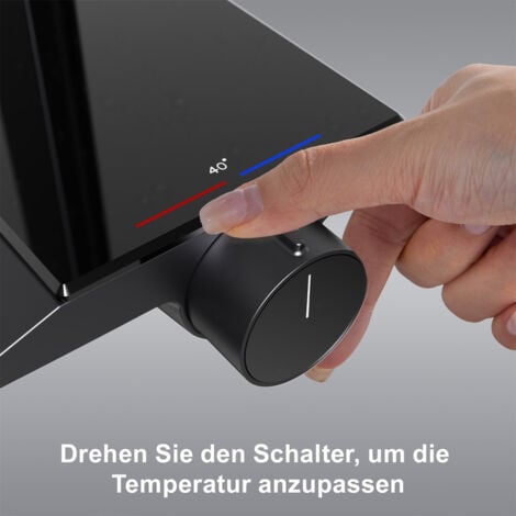 Duschsystem mit Thermostat und Glasablage, Duscharmatur Komplettset, Handbrause mit 3 Strahlarten, Regendusche mit Armatur, Duschset Duschsäuleset