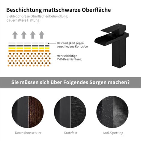 Wasserhahn Bad Wasserfall Wasserhahn Schwarz Waschtischarmatur mit Geräuscharmem Keramischem Ventilkern Einhebel-Badarmatur aus Edelstahl