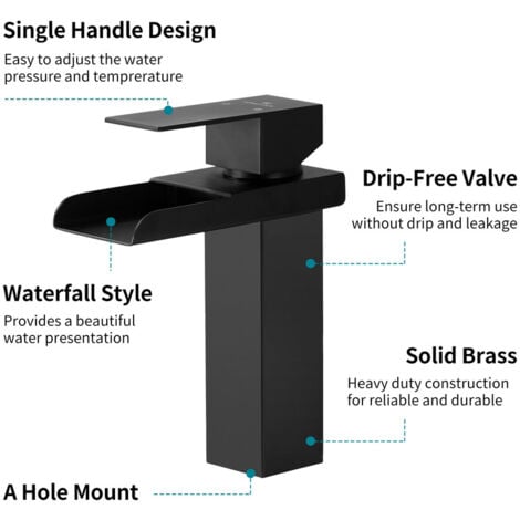 Wasserhahn Bad Wasserfall Wasserhahn Schwarz Waschtischarmatur mit Geräuscharmem Keramischem Ventilkern Einhebel-Badarmatur aus Edelstahl