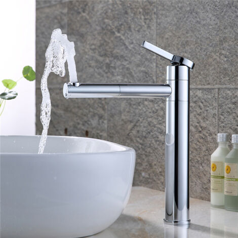 Wasserhahn Bad Hoch, Doppelt 360° drehbar Waschtischarmatur Messing Mischbatterie Bad für Waschbecken Badarmatur Chrom Einhebelmischbatterie Waschtisch Armatur für Bad
