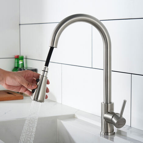 Hochdruck Wasserhahn Küche 360° Küchenarmatur mit Ausziehbarer Brause Spültischarmatur aus Edelstahl Mischbatterie Küche mit Dual-Spülbrause