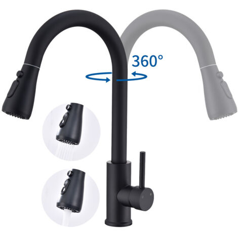 Küchenarmatur Hochdruck Wasserhahn Küche 360° Küchenarmatur mit Ausziehbarer(Ausziehbarer Küchenhahn) Armatur Bad Hoch,Mischbatterie Küche,Schwarz