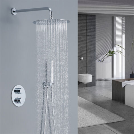 Unterputz Brausegarnitur – Moderne Wand-Duschanlage, Silber, Mit Regendusche & Handbrause, Edelstahl/Messing