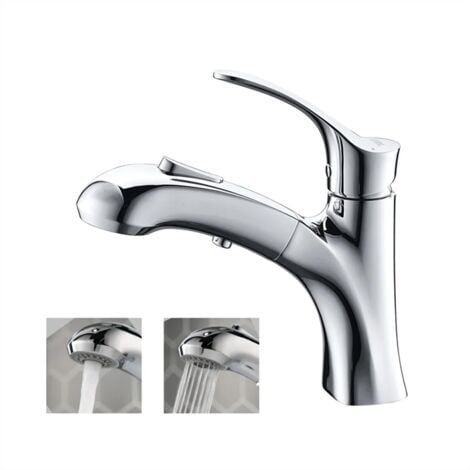 Wasserhahn Bad mit Ausziehbar Brause Waschtischarmatur 2 Strahlarten mit Pause Taste Badarmatur aus Messing Mischbatterie für Bad/Küche