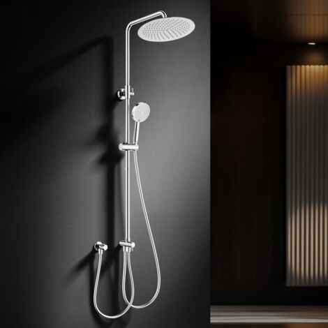 Regendusche Duschsystem ohne Armatur, 300mm Rund Regendusche Edelstahl Duschset, Höhenverstellbar, 3 Strahlarten Duschkopf, Duschsystem, Duschsäule Duschset für Dusche