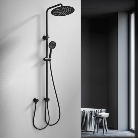 Regendusche Schwarz Duschsystem ohne Armatur, 300mm Rund Regendusche Edelstahl Duschset, Höhenverstellbar, 3 Strahlarten Duschkopf, Duschsystem, Duschsäule Duschset für Dusche