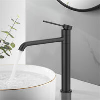 Wasserhahn Bad aus Edelstahl Badarmatur Schwarz Waschbecken Armatur mit hohe Ausflauf Mischbatterien 360° Schwenkbar Waschtischarmatur Schwarz